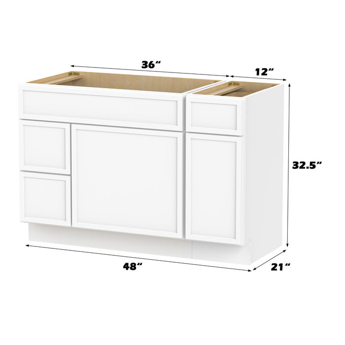 48" Modern Freestanding Birch & Plywood Bathroom Vanity Base Only – Shaker Style Storage Cabinet with 3 Drawers & 2 Soft-Closing Doors VA41362L-121