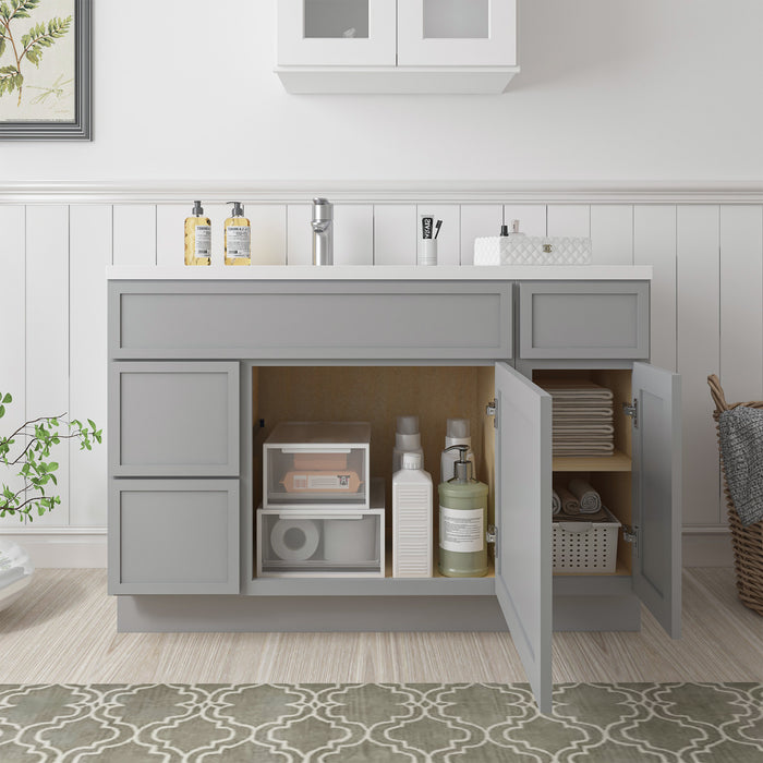 48" Oak Bathroom Vanity Cabinet without Top - 3 Drawers & 2 Doors