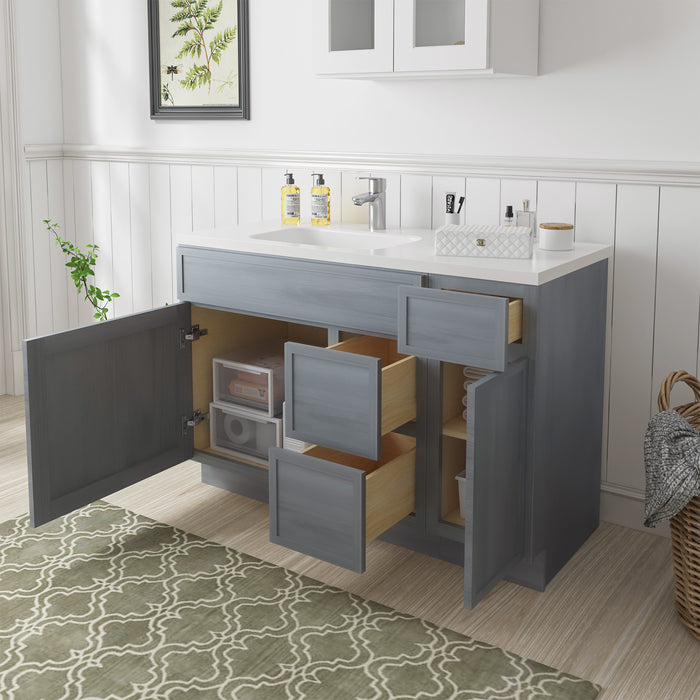 48" Oak Bathroom Vanity Cabinet without Top - 3 Drawers & 2 Doors
