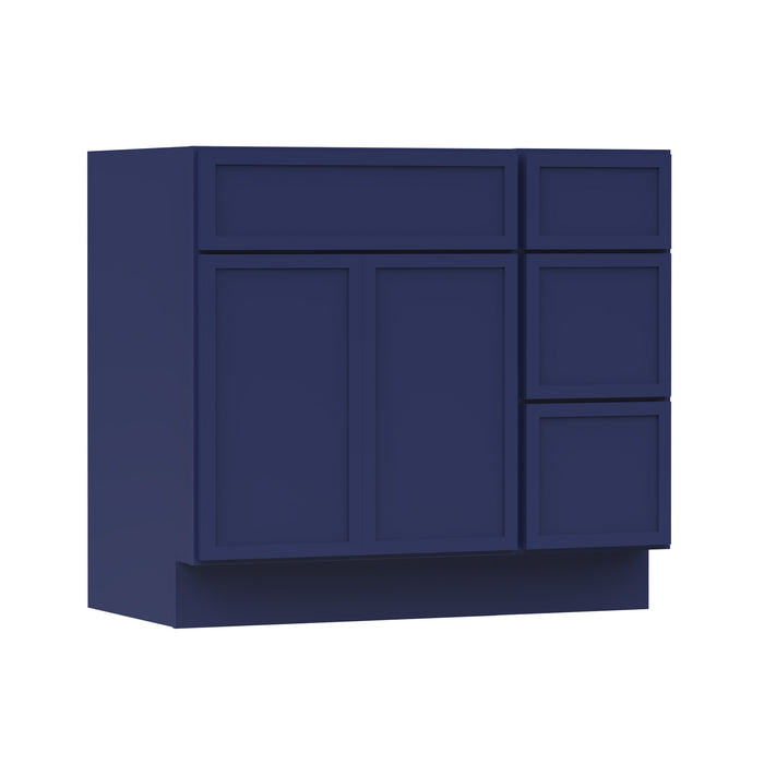 36" Modern Freestanding Birch & Plywood Bathroom Vanity Base Only – Shaker Style Storage Cabinet with 3 Drawers & 2 Soft-Closing Doors VA4124-123