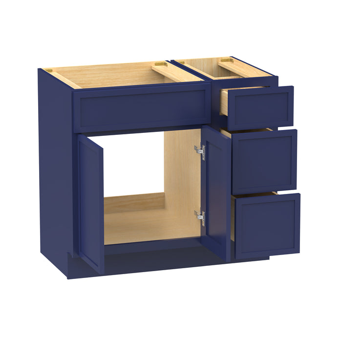 36" Modern Freestanding Birch & Plywood Bathroom Vanity Base Only – Shaker Style Storage Cabinet with 3 Drawers & 2 Soft-Closing Doors VA4124-123