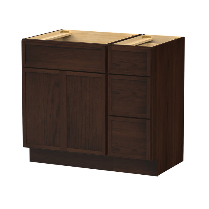 36" Oak Bathroom Vanity Cabinet without Top - 3 Drawers & 2 Doors