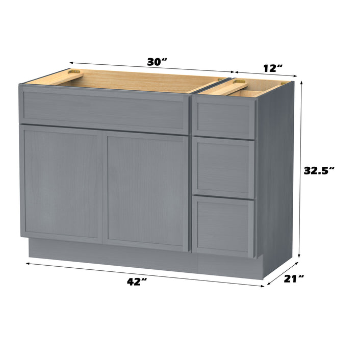 42" Modern Freestanding Birch & Plywood Bathroom Vanity Base Only – Shaker Style Storage Cabinet with 3 Drawers & 2 Soft-Closing Doors VA4130-123