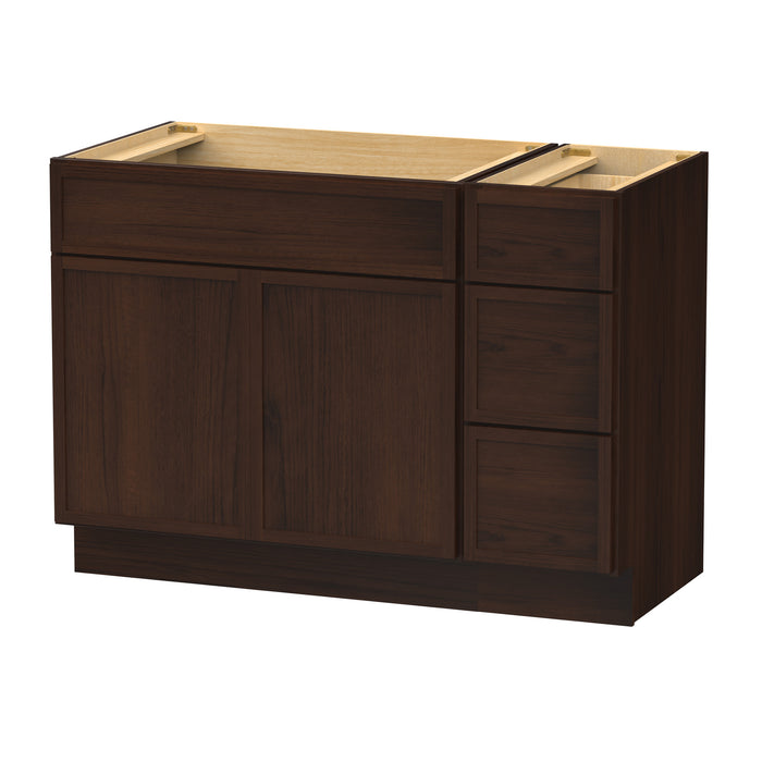 42" Oak Bathroom Vanity Cabinet without Top - 3 Drawers & 2 Doors