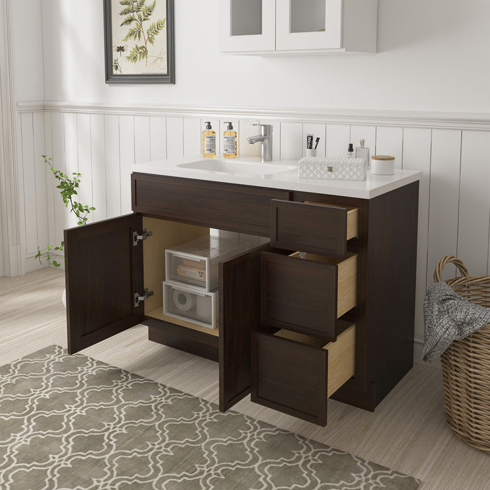 42" Oak Bathroom Vanity Cabinet without Top - 3 Drawers & 2 Doors