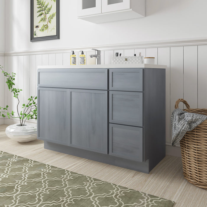 45" Oak Bathroom Vanity Cabinet without Top - 3 Drawers & 2 Doors