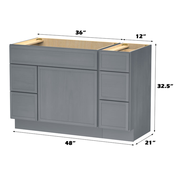 48" Modern Freestanding Birch & Plywood Bathroom Vanity Base Only – Shaker Style Storage Cabinet with 5 Drawers & 1 Soft-Closing Door VA41362L-123