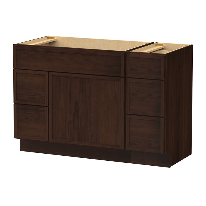 48" Oak Bathroom Vanity Cabinet without Top - 5 Drawers & 1 Door