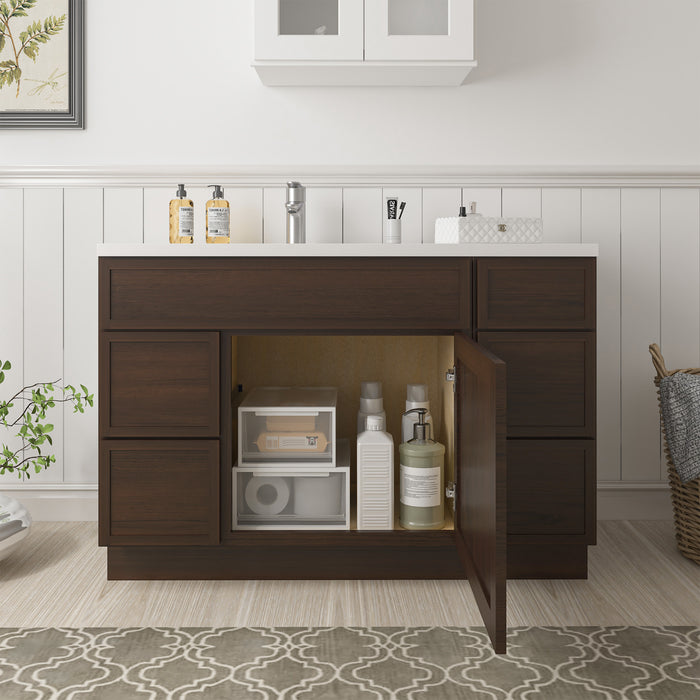 48" Oak Bathroom Vanity Cabinet without Top - 5 Drawers & 1 Door