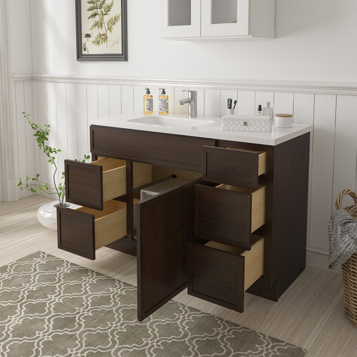 48" Oak Bathroom Vanity Cabinet without Top - 5 Drawers & 1 Door