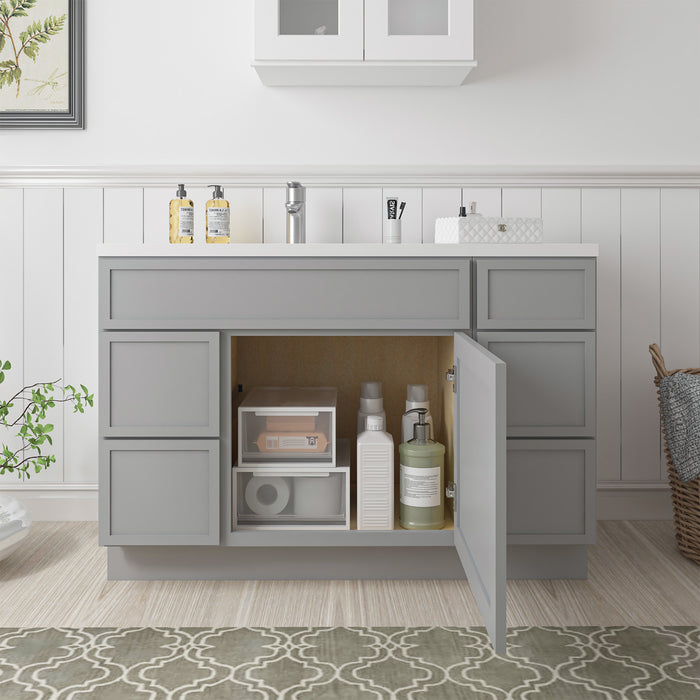 48" Oak Bathroom Vanity Cabinet without Top - 5 Drawers & 1 Door