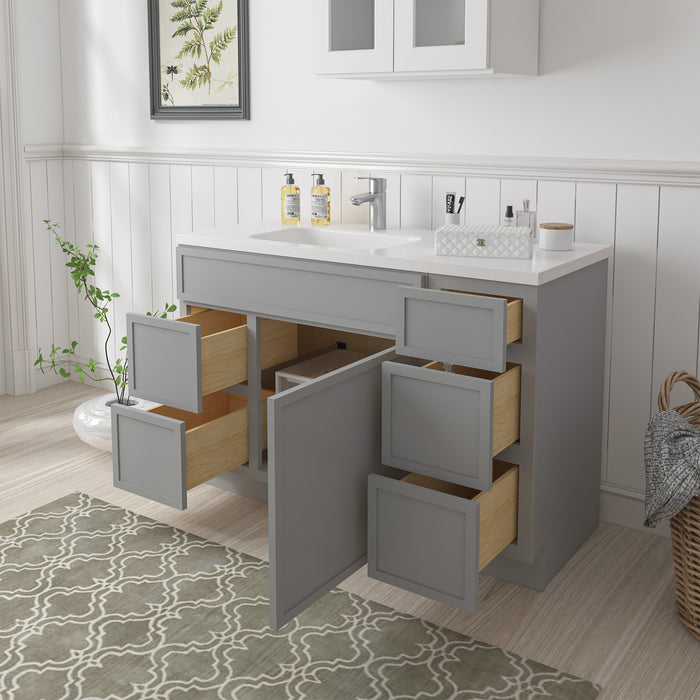 48" Oak Bathroom Vanity Cabinet without Top - 5 Drawers & 1 Door