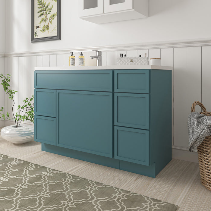 48" Oak Bathroom Vanity Cabinet without Top - 5 Drawers & 1 Door