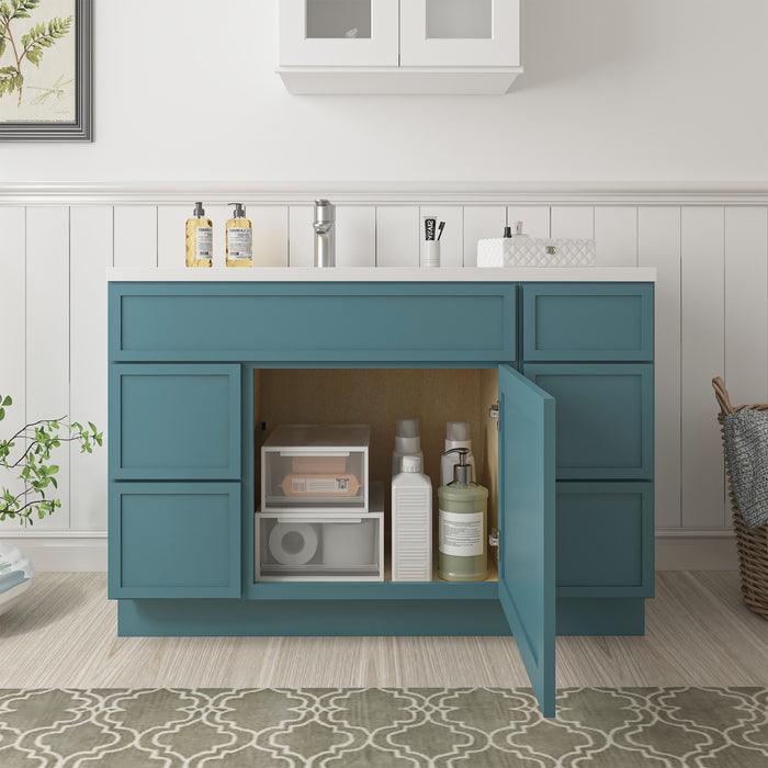 48" Oak Bathroom Vanity Cabinet without Top - 5 Drawers & 1 Door