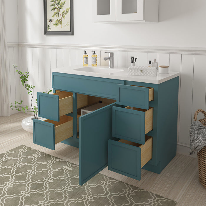 48" Oak Bathroom Vanity Cabinet without Top - 5 Drawers & 1 Door