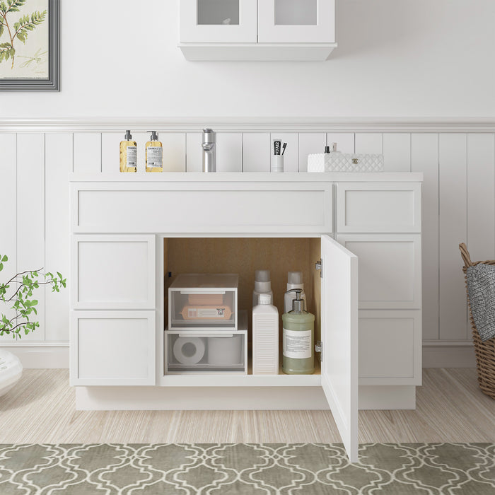 48" Oak Bathroom Vanity Cabinet without Top - 5 Drawers & 1 Door