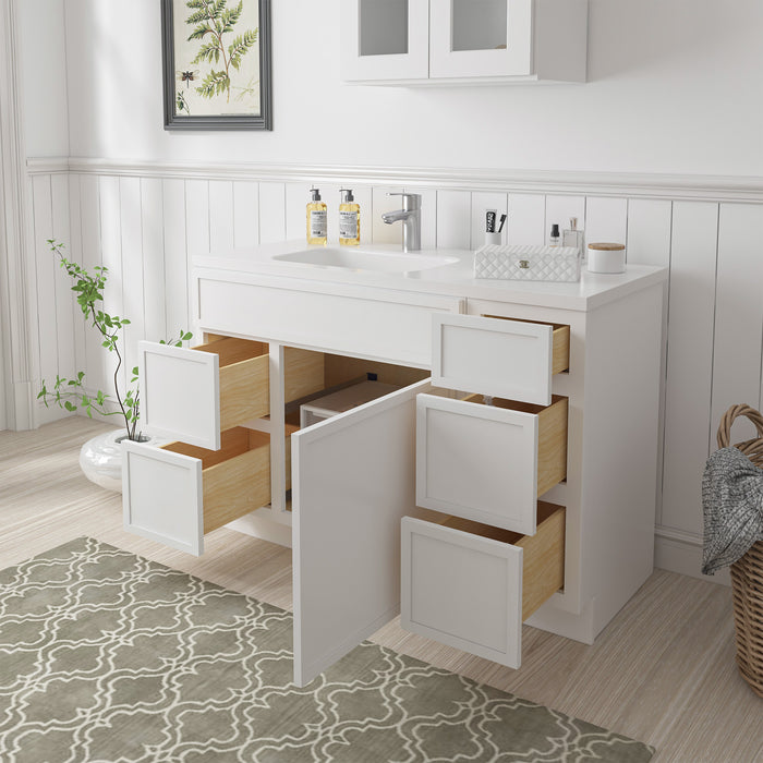 48" Oak Bathroom Vanity Cabinet without Top - 5 Drawers & 1 Door