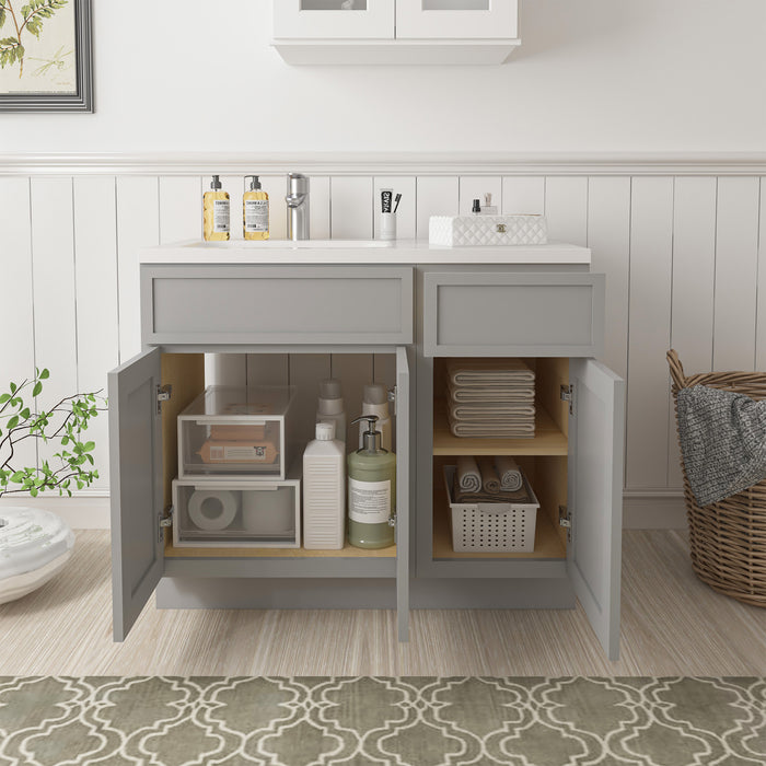 39" Oak Bathroom Vanity Cabinet without Top - 1 Drawer & 3 Doors