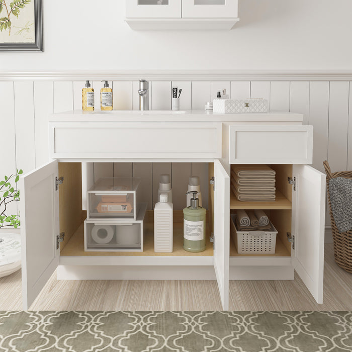 45" Oak Bathroom Vanity Cabinet without Top - 1 Drawer & 3 Doors