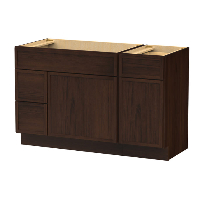 51" Oak Bathroom Vanity Cabinet without Top - 3 Drawers & 2 Doors