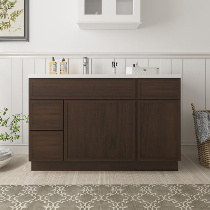 51" Oak Bathroom Vanity Cabinet without Top - 3 Drawers & 2 Doors