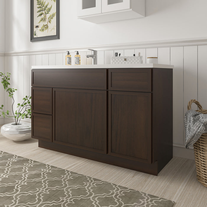 51" Oak Bathroom Vanity Cabinet without Top - 3 Drawers & 2 Doors