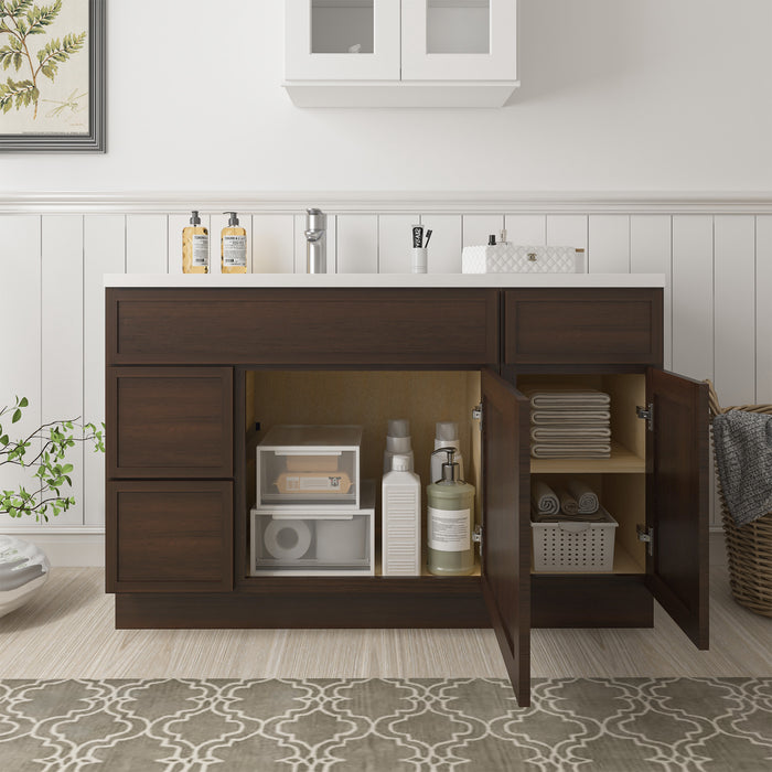 51" Oak Bathroom Vanity Cabinet without Top - 3 Drawers & 2 Doors