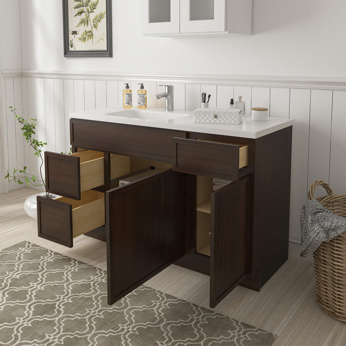 51" Oak Bathroom Vanity Cabinet without Top - 3 Drawers & 2 Doors