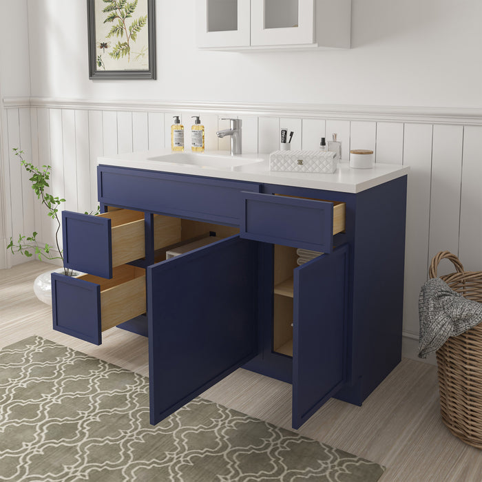 51" Oak Bathroom Vanity Cabinet without Top - 3 Drawers & 2 Doors