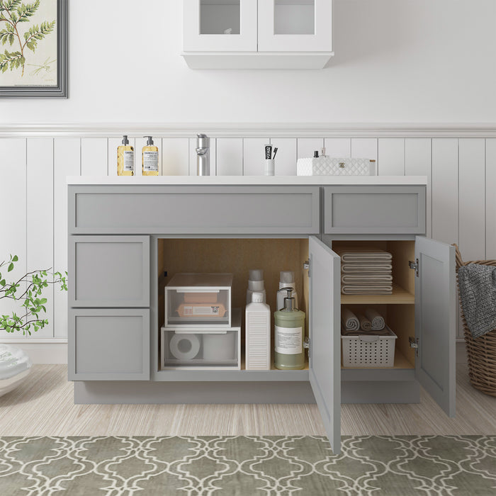 51" Oak Bathroom Vanity Cabinet without Top - 3 Drawers & 2 Doors