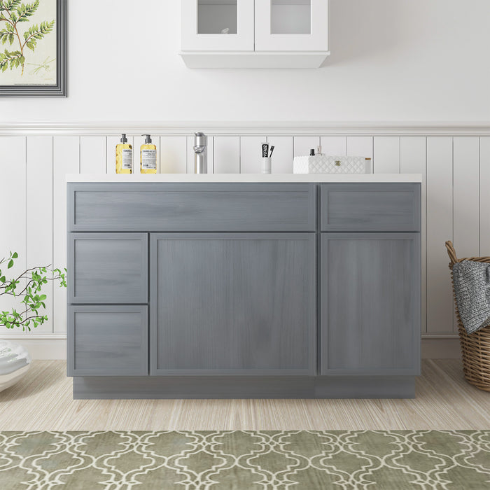 51" Oak Bathroom Vanity Cabinet without Top - 3 Drawers & 2 Doors