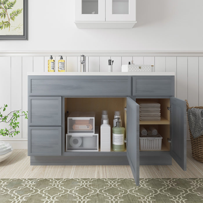 51" Oak Bathroom Vanity Cabinet without Top - 3 Drawers & 2 Doors