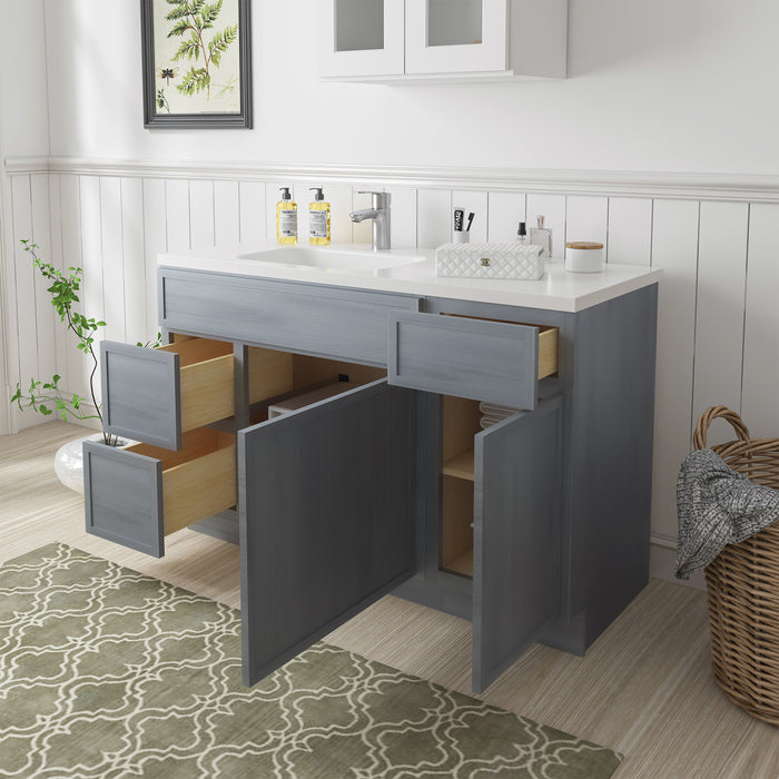 51" Oak Bathroom Vanity Cabinet without Top - 3 Drawers & 2 Doors