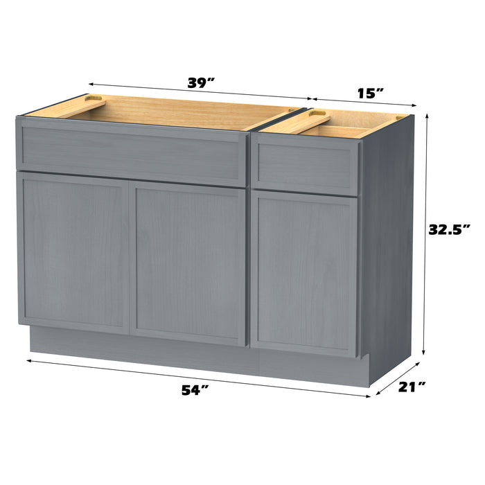 54" Modern Freestanding Oak Plywood Bathroom Vanity Base Only – Shaker Style Storage Cabinet with 1 Drawer & 3 Soft-Closing Doors VA4039-151