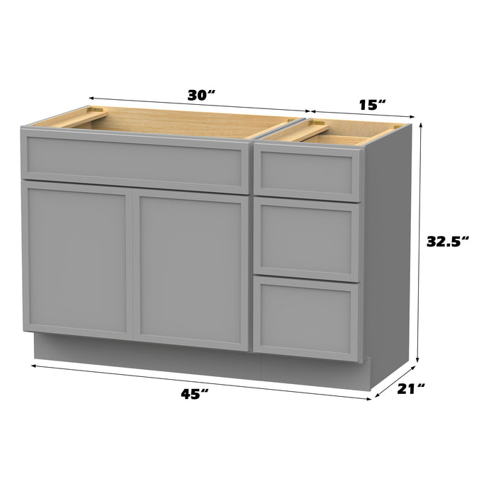 45" Oak Bathroom Vanity Cabinet without Top - 3 Drawers & 1 Door