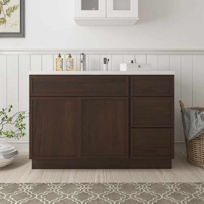 45" Oak Bathroom Vanity Cabinet without Top - 3 Drawers & 1 Door