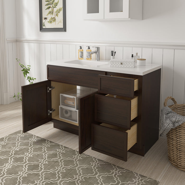 45" Oak Bathroom Vanity Cabinet without Top - 3 Drawers & 1 Door
