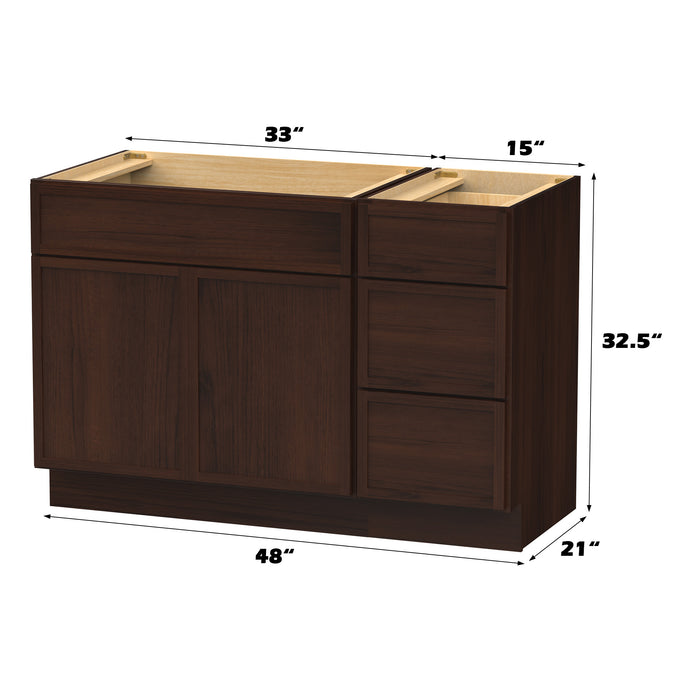48" Modern Freestanding Birch & Plywood Bathroom Vanity Base Only – Shaker Style Storage Cabinet with 3 Drawers & 1 Door VA4133-153
