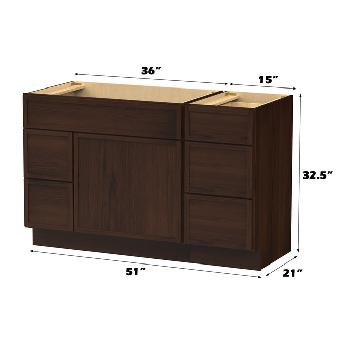 51" Modern Freestanding Birch & Plywood Bathroom Vanity Base Only – Shaker Style Storage Cabinet with 5 Drawers & 1 Door VA41362L-153