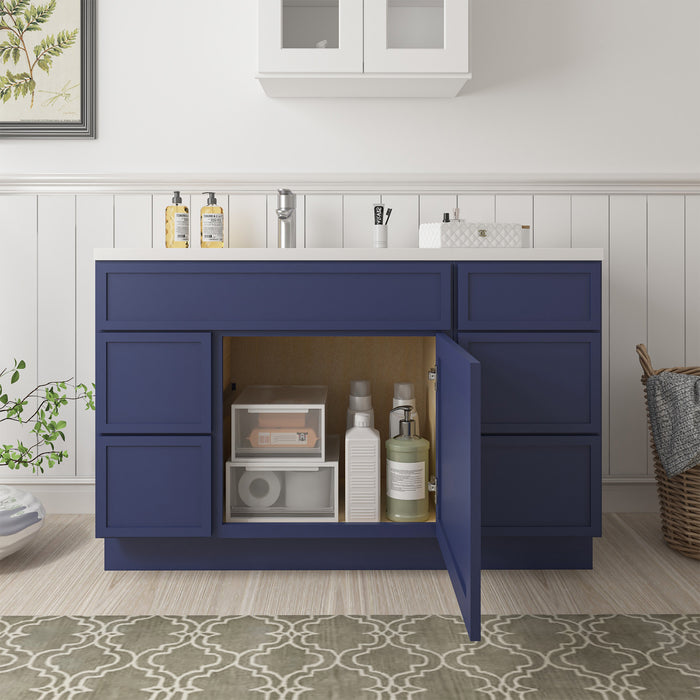 51" Oak Bathroom Vanity Cabinet without Top - 5 Drawers & 1 Door