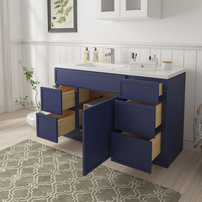 51" Oak Bathroom Vanity Cabinet without Top - 5 Drawers & 1 Door