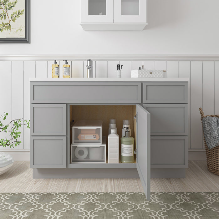 51" Oak Bathroom Vanity Cabinet without Top - 5 Drawers & 1 Door