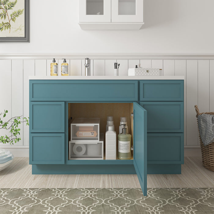 51" Oak Bathroom Vanity Cabinet without Top - 5 Drawers & 1 Door
