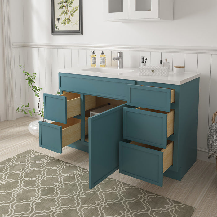 51" Oak Bathroom Vanity Cabinet without Top - 5 Drawers & 1 Door