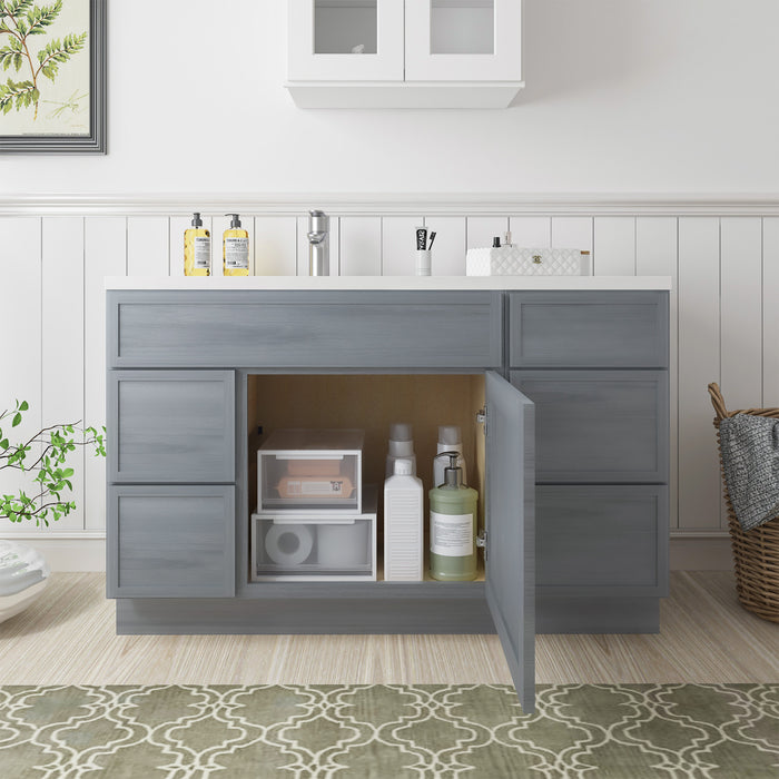 51" Oak Bathroom Vanity Cabinet without Top - 5 Drawers & 1 Door