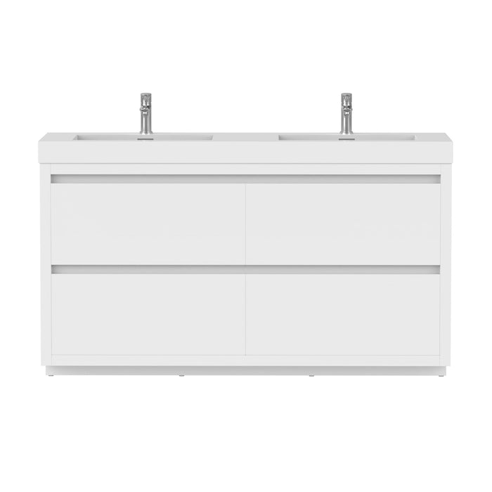 48" Double Sink Modern Freestanding Bathroom Vanity Set with White Engineered Stone Top – Storage Cabinet with Soft-Closing Drawers VA6048DWF