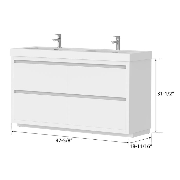 48" Double Sink Modern Freestanding Bathroom Vanity Set with White Engineered Stone Top – Storage Cabinet with Soft-Closing Drawers VA6048DWF