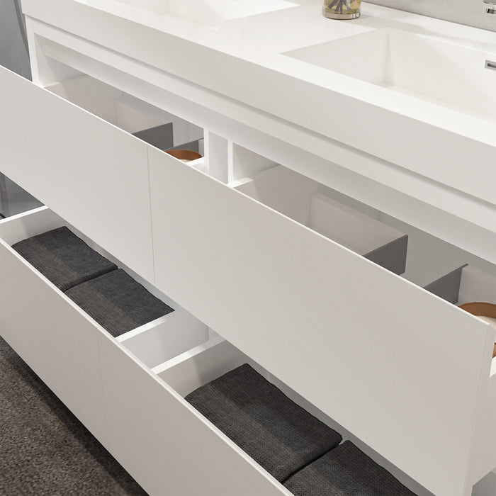 60" Double Sink Modern Freestanding Bathroom Vanity Set with White Engineered Stone Top – Large Storage Cabinet with Soft-Closing Drawers VA6060DWF
