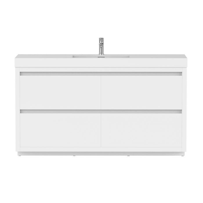 60" Single Sink Modern Freestanding Bathroom Vanity Set with White Engineered Stone Top – Storage Cabinet with Soft-Closing Drawers VA6060WF