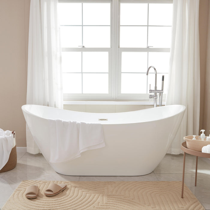 71" x 32" Modern Acrylic Oval Single Slipper Freestanding Soaking Bathtub with Brushed Nickel Drain - VA6517
